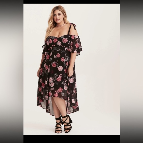 Torrid Floral Cold Shoulder Ruffle Midi Dress Size 3 (3X) - Picture 9 of 9